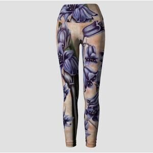 ELEONORA FERRAGATTA $148 Yoga LEGGINGS OIL PAINTING AGAPANTHUS L Iris Purple EUC